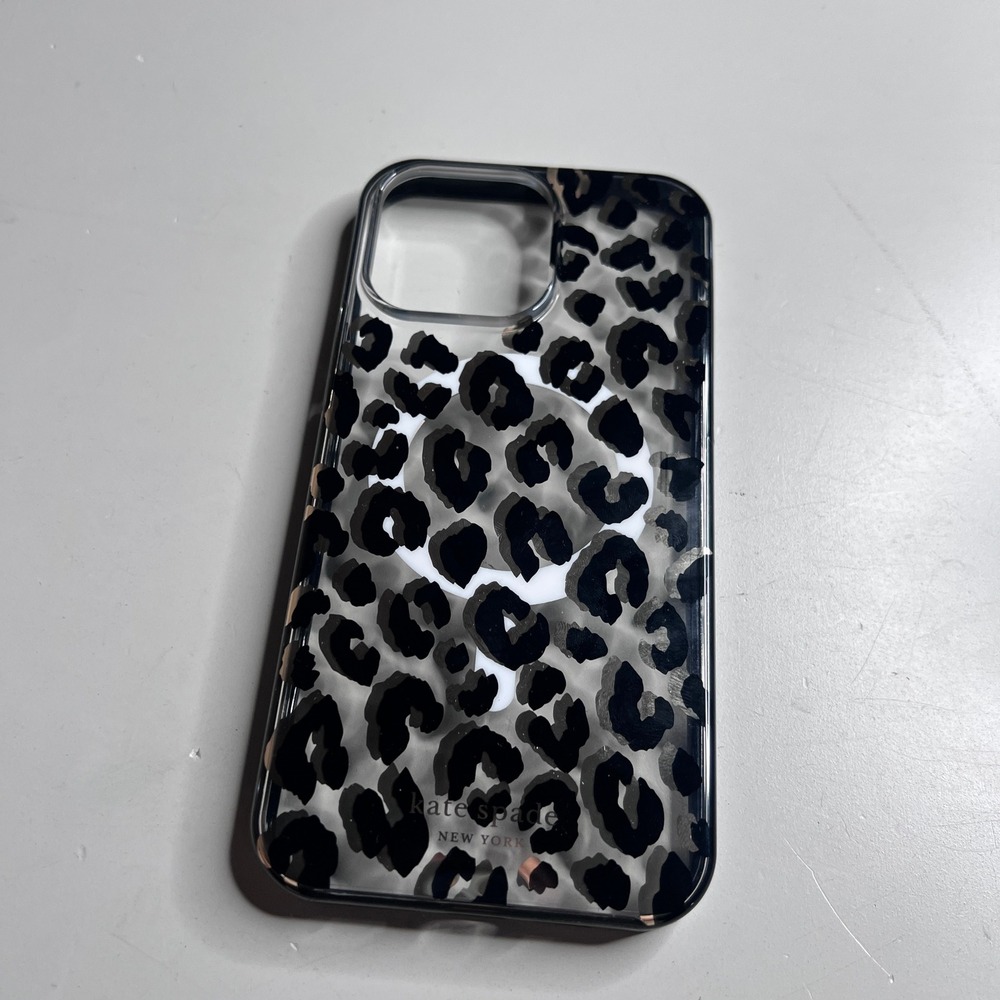 Kate Spade iPhone 14 Pro Max Case Leopard Print MagSafe Clear Black Grey